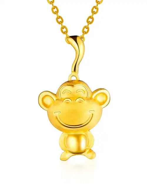 足金报喜金猴黄金吊坠(不含项链)3.65克