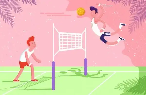 排球运动员彩色卡通图标背景