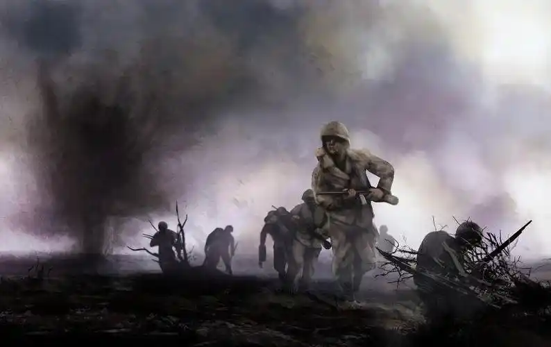 战场上冲锋的美国士兵