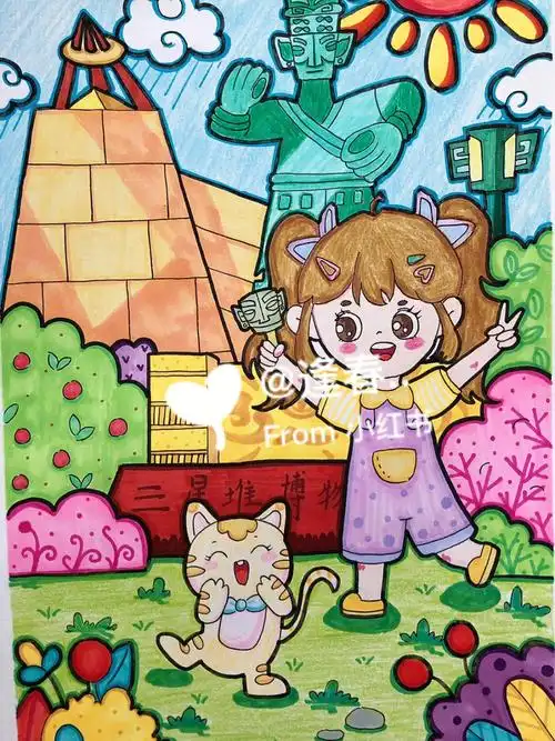 儿童画参观博物馆