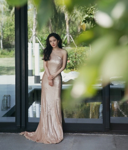 杨幂香槟金礼服美上热搜,却被指p图翻车?