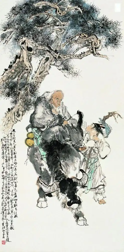 0823 老子问道 立轴 设色纸本