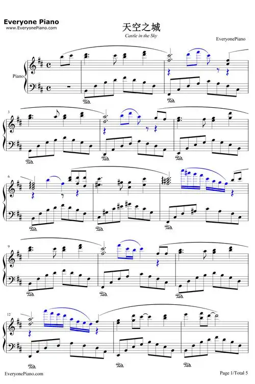 天空之城钢琴谱_久石让_狂野版