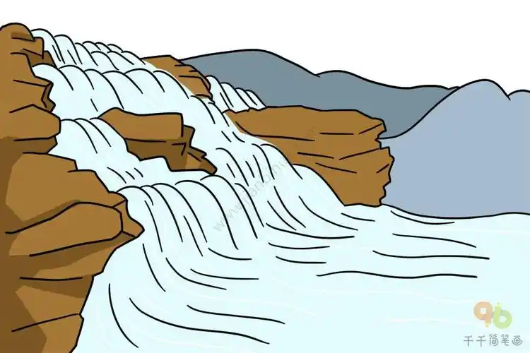黄河的壶口画大全高山流水简笔画瀑布是很壮观的景色最有名的就是黄河