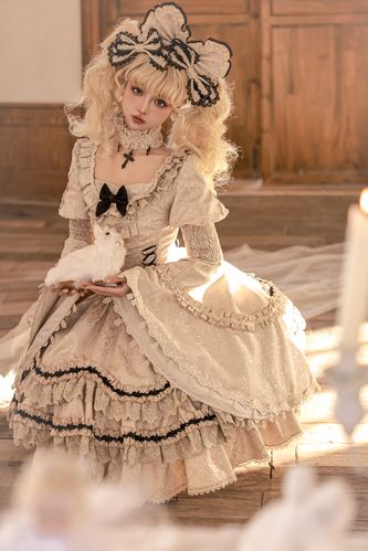 【现货掉落】十字岛复古lolita暗黑系华丽款三色入大姬袖