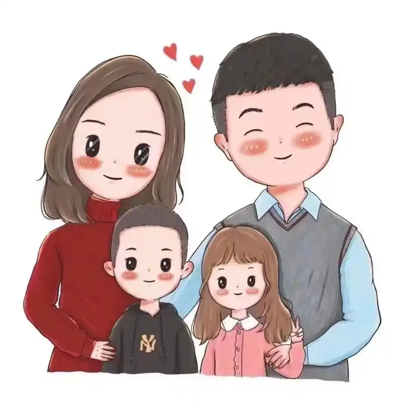 卡通头像 #q版 一家四口 - 抖音