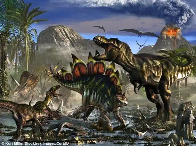 "虽然霸王龙和剑龙(stegosaurus)常常被描绘在一起,但这两种恐龙根本