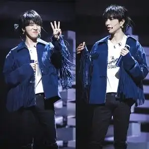 luluins花花华晨宇明星同款衣服蓝色鹿皮绒流苏夹克外套情侣装潮