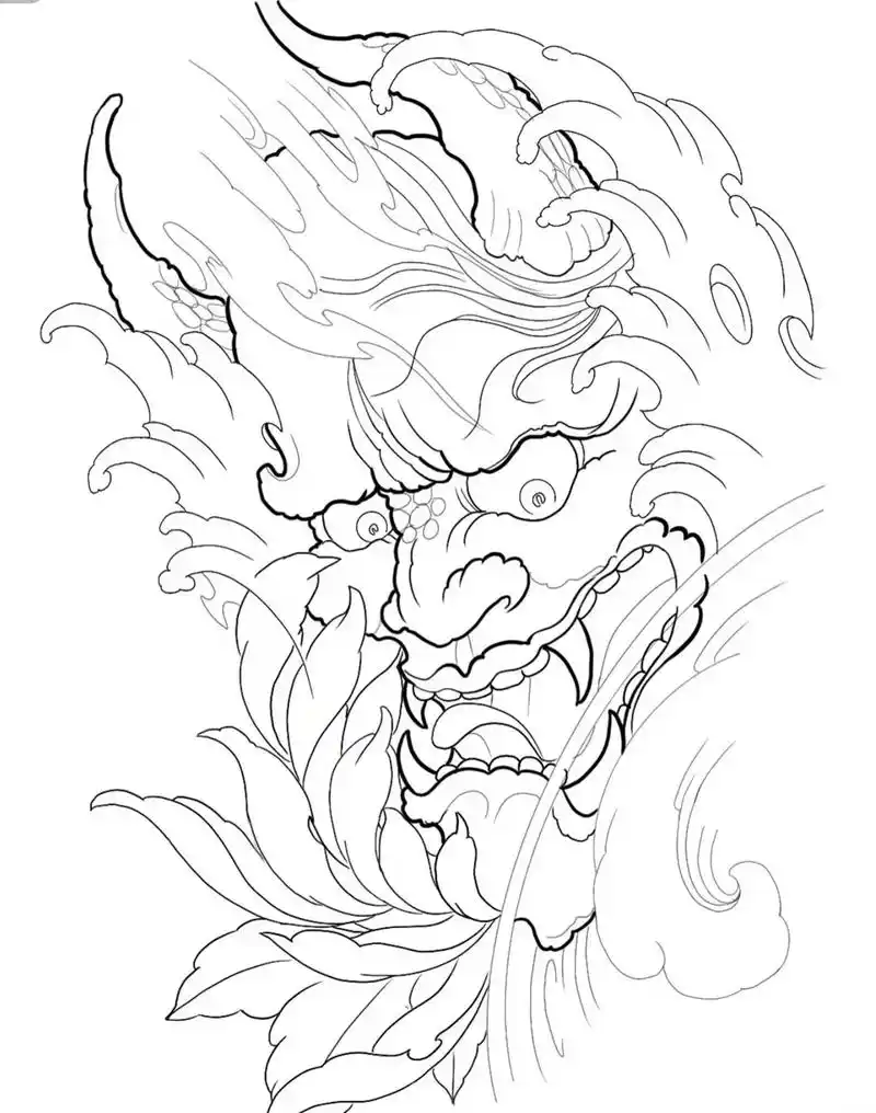 般若纹身高清线稿.#手稿分享 #日式老传统 #纹身刺青 #t - 抖音