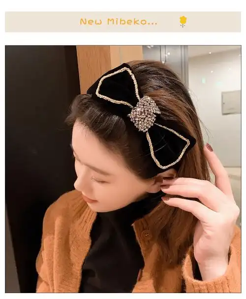 发箍中年女性日常佩戴复古网红金丝绒蝴蝶结女秋冬百搭韩版超闪带钻