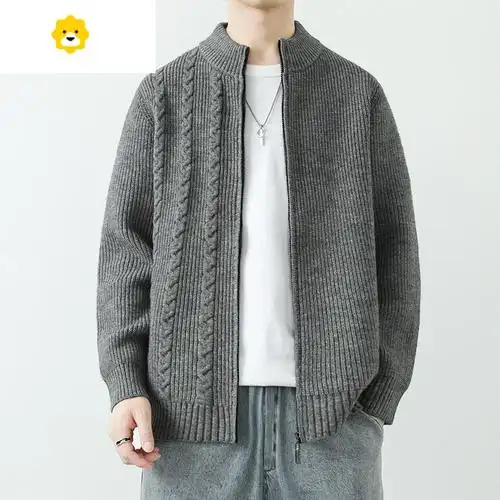 fishbasket开衫男士针织衫宽松帅气纯色潮流休闲外穿毛衣男款季立领