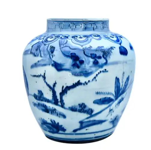 明天启青花高士图罐一对