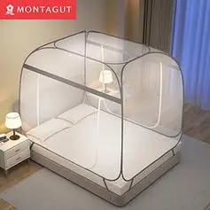montagut梦特娇蚊帐免安装大顶蒙古包可折叠钢丝蚊帐加密防摔18米多