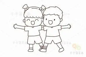 两个小人简笔画图片