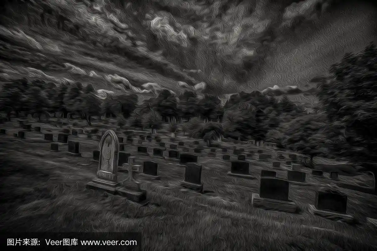 夜晚,暗色,墓地,留白,水平画幅