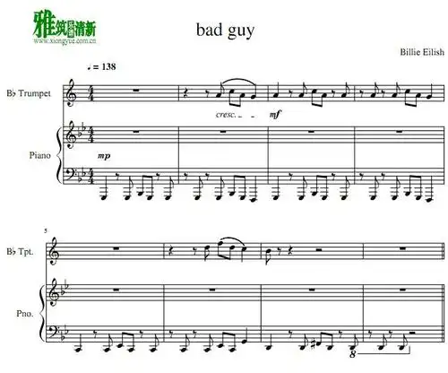 billie eilish - bad guy小号钢琴伴奏谱