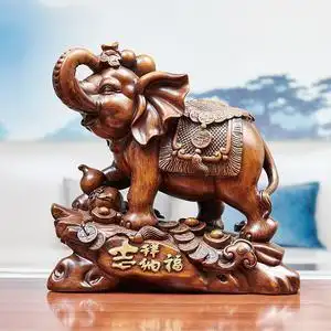 纳福吉祥仿木树脂工艺品创意大象家居摆件店铺开业乔迁礼品