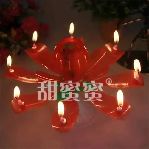 创意玫瑰花型生日音乐蜡烛厂家批发 仿真玫瑰花喇叭花底音乐生日