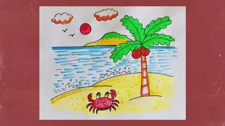 简笔画海滩风景