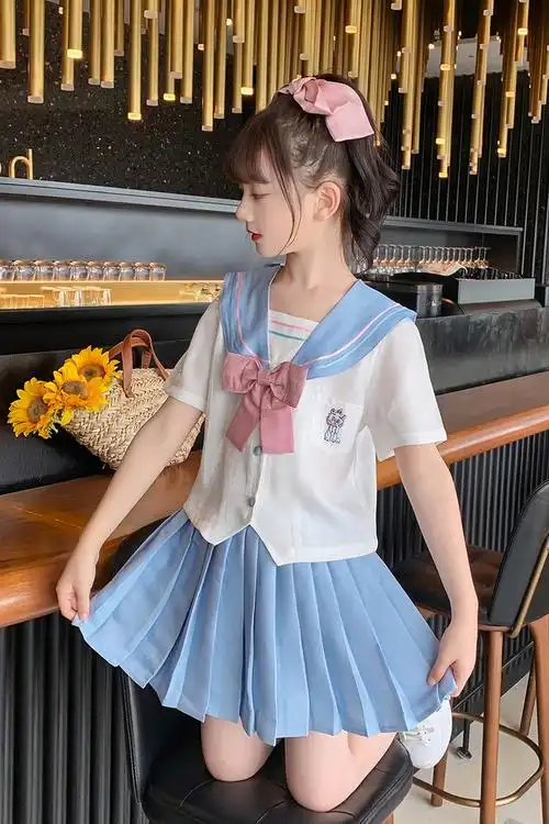 悠赢童装女童jk裙套装夏装新款学院风衬衫春夏季儿童小学生校服百褶裙