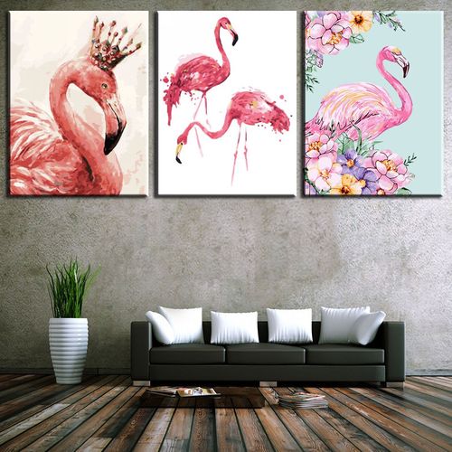 diy数字油画客厅餐厅动物手工减压数码填色手绘油彩装饰画火烈鸟