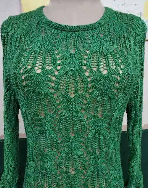 兄弟940机织女士棒针棕榈蕾丝镂空花长裙-编织教程-编织人生