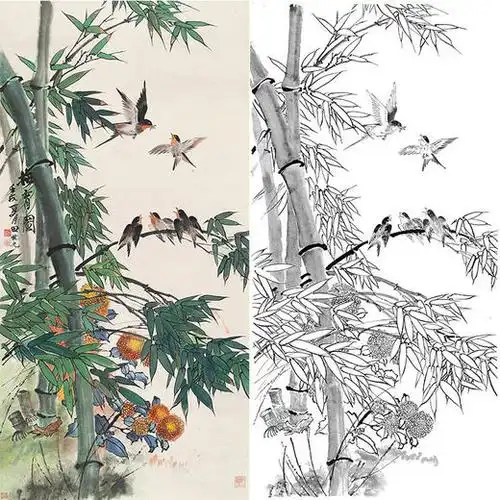 田世光工笔竖幅花鸟白描底稿sg55