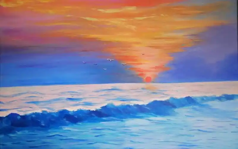 【丙烯画】海边的夕阳是余生的浪漫
