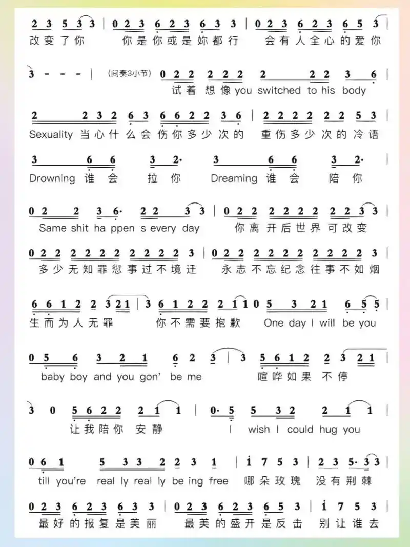 95《玫瑰少年》简谱完整版