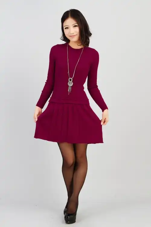 秋冬新款女士羊绒连衣裙打底短裙 羊毛连衣裙