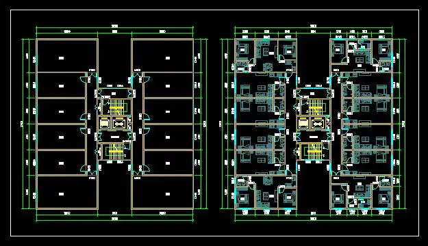 高层两梯十二户公寓式住宅楼户型图原创
