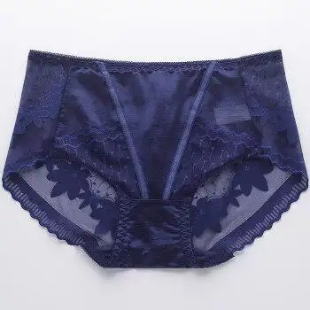 单条装性感无痕蕾丝网纱内裤女中腰三角裤女士裤头夏舒适透气裤头宝蓝