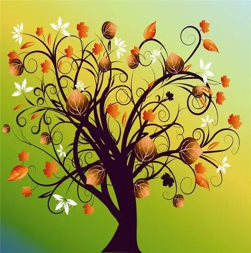 黄绿色背景无果花装饰画