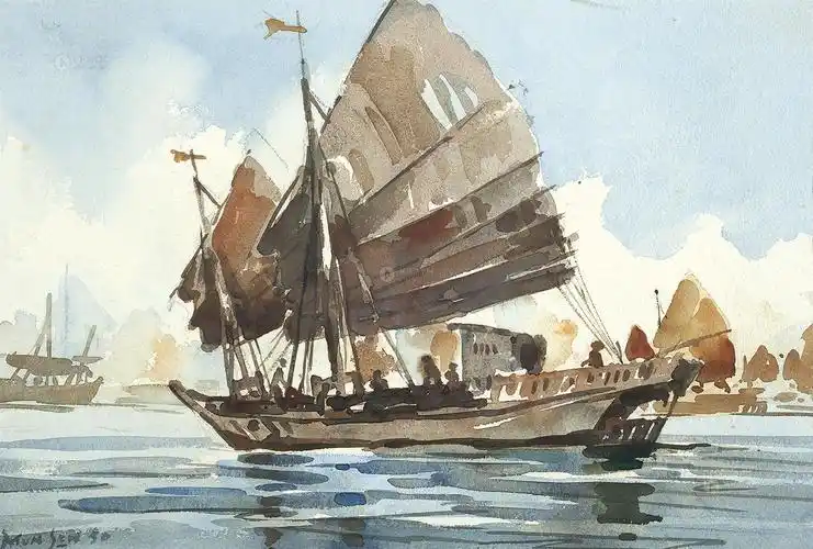 70811950年作帆船水彩纸本