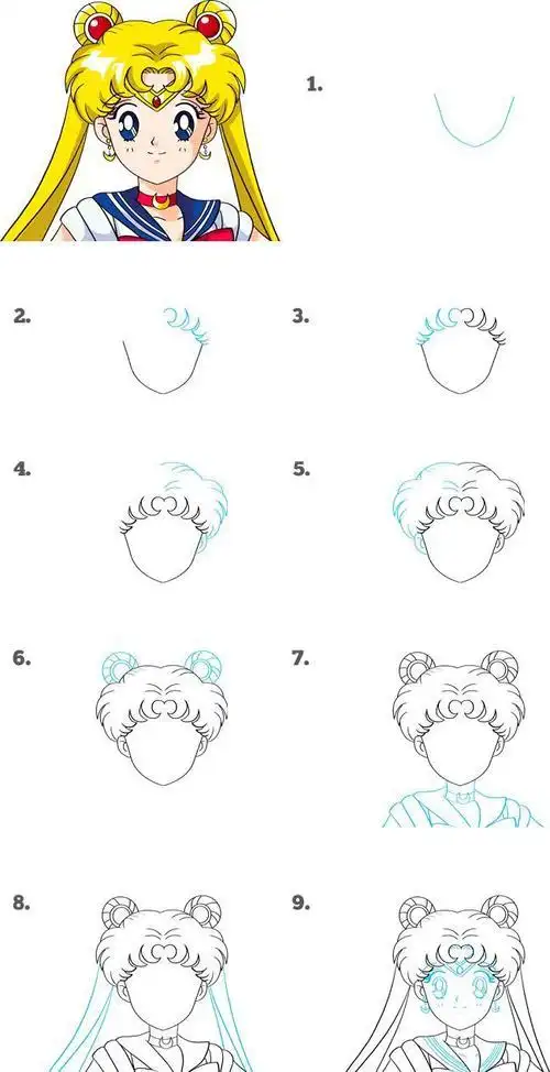 美少女战士水冰月 - 人物简笔画步骤美少女战士简笔画教程卡通动漫简