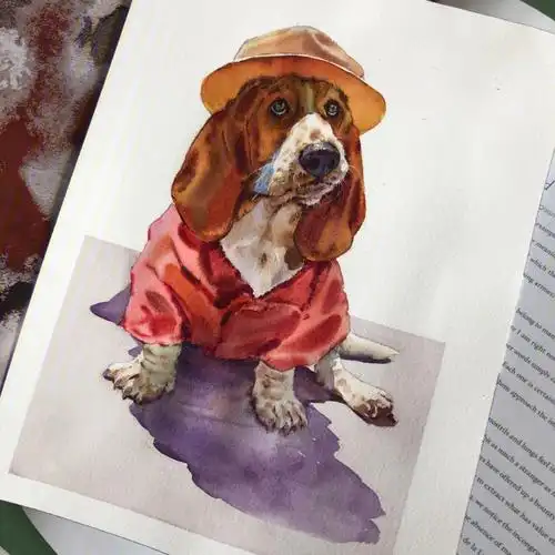 水彩狗勾附个线稿步骤