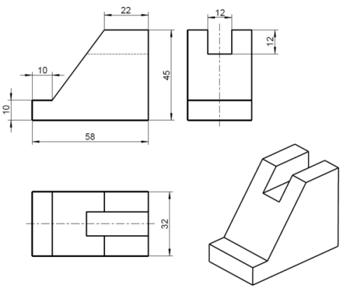 根据正等轴测图及尺寸画三视图
