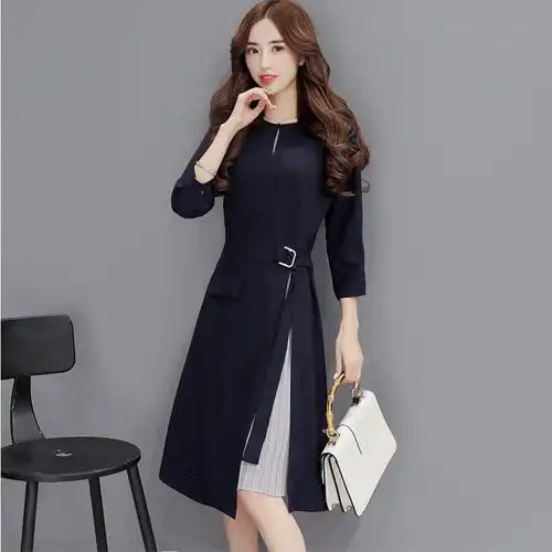 2021秋装新款七分袖连衣裙秋季中长款修身裙子气质a字裙女装潮