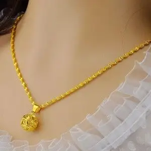 镂空锁骨节日转运珠吊坠新款女士金六福水波链链黄金女友项链送礼