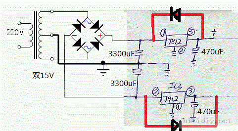 请问7812电路保护二极管的位置对吗