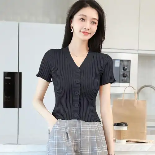 雨薇恋开衫小外套夏短袖冰丝针织衫上衣女修身显瘦百搭短款小衫