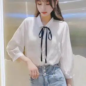 衬衫女小众设计感小香气质蝴蝶结系带高级白色上衣歌芝2021新款