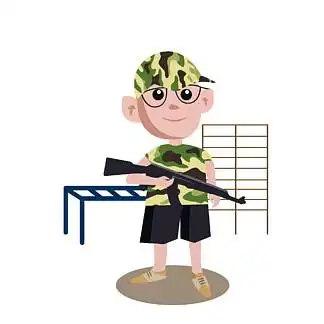 军训 i>拿 /i> i>枪 /i>小男孩卡通插画