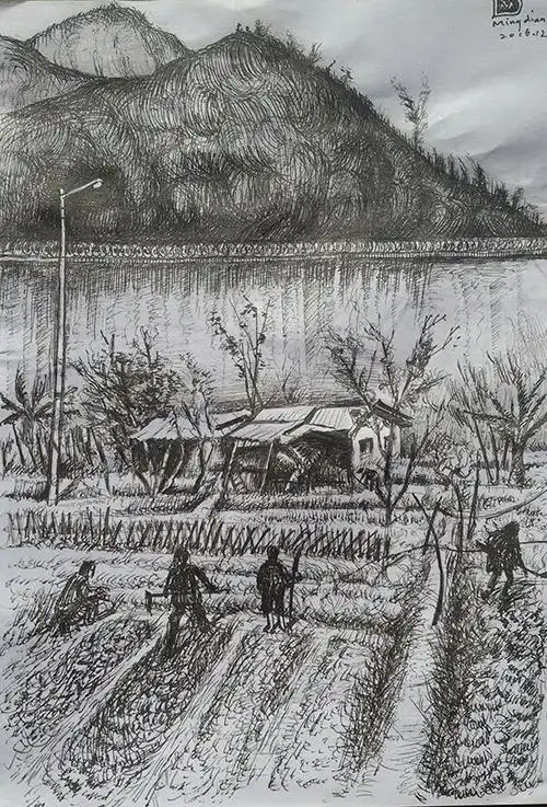 【自由的出生】 赖明典纸本作品(圆珠笔)