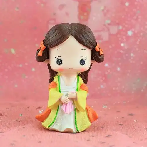 ins古装四大美女宫廷古风汉服娃娃树脂玩偶静态模型家居饰品摆件黄衣