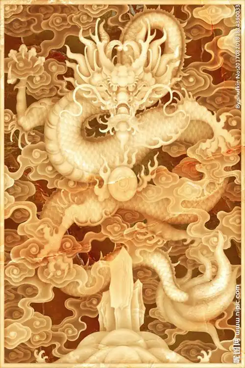 中式金龙立体3d玄关壁画图片