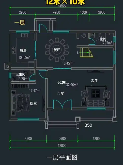 三开间二层自建房图纸设计有后门方便进出