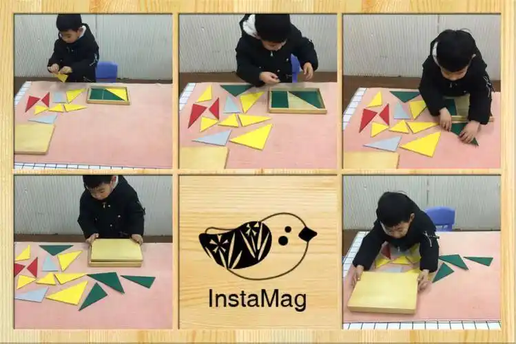 青少年宫艺术幼儿园蒙三班蒙氏活动:构成三角形组—-长方形盒