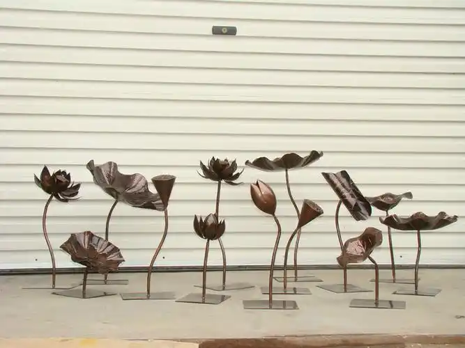 铁艺荷花荷叶雕塑酒店客厅楼梯流水池装饰不锈钢橱窗摆件雕塑水景