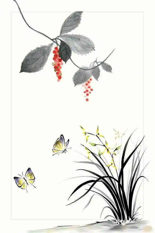 中国水墨花鸟绘画背景素材